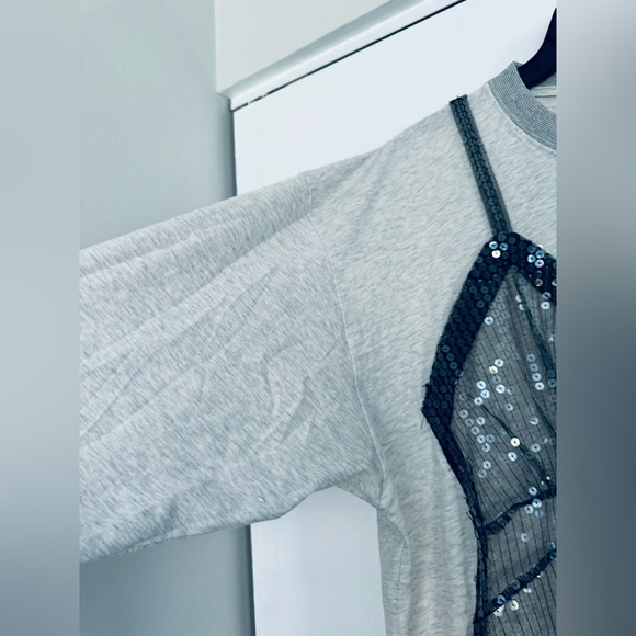 VAQUERA Oversized Gray Slip Dress Long Sleeve T-Shirt with sequin apron front XS - Picture 14 of 17